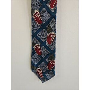 Vintage Tabasco Hot Sauce Bloody Mary Tie, Blue/Gray Vintage 90s 100% Silk